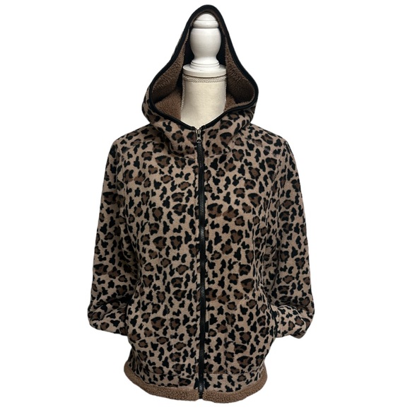 Faded Glory Jackets & Blazers - Leopard Print Fleece Hooded Zip Up Jacket With Pockets Ladies Size Medium